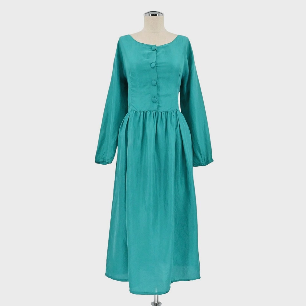 Vtg Victorias Secret Gold‎ Label Silk Dress Size S Teal Button Modest Timeless